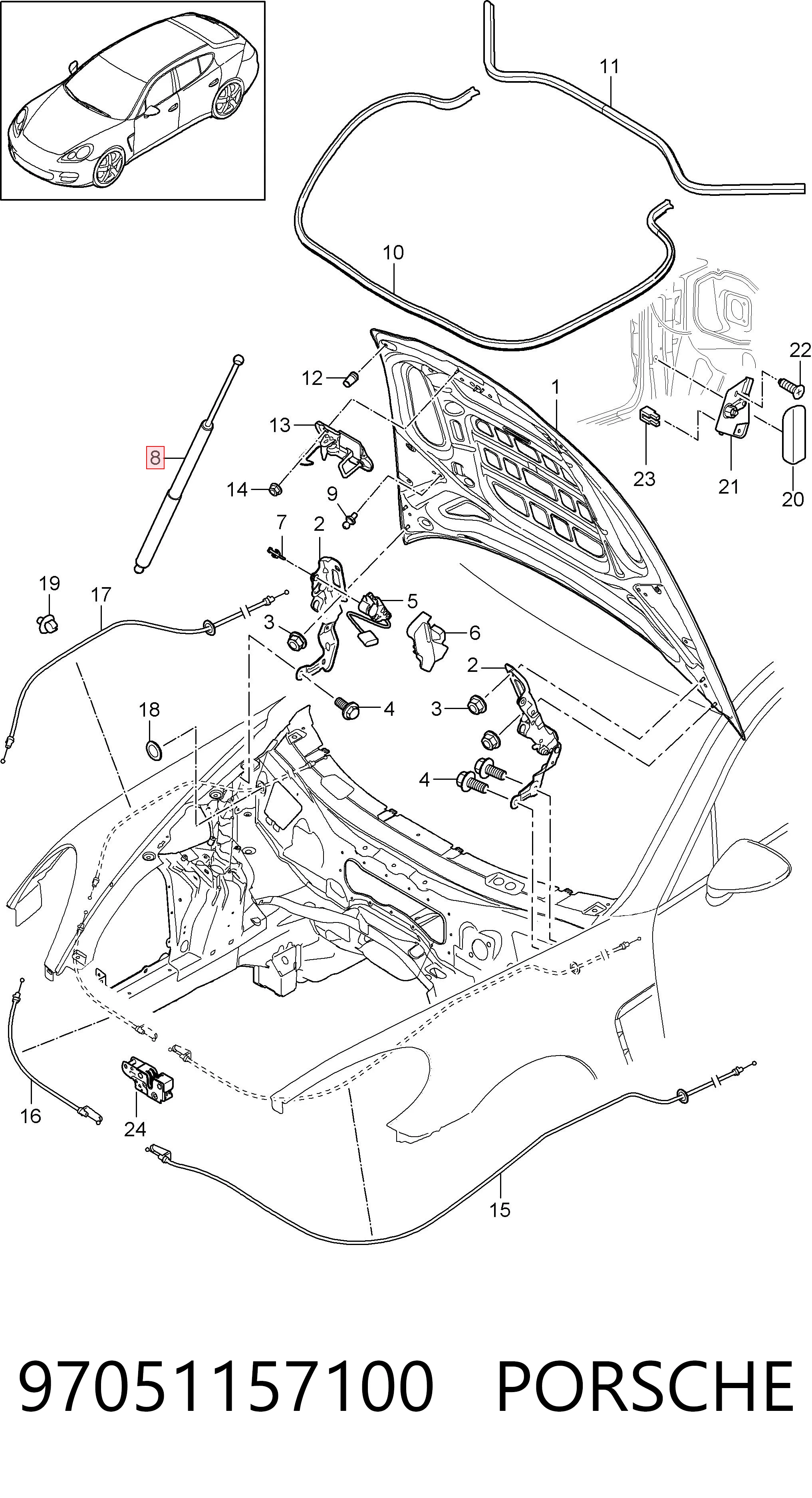 97051157100 Porsche Амортизатор капота лівий