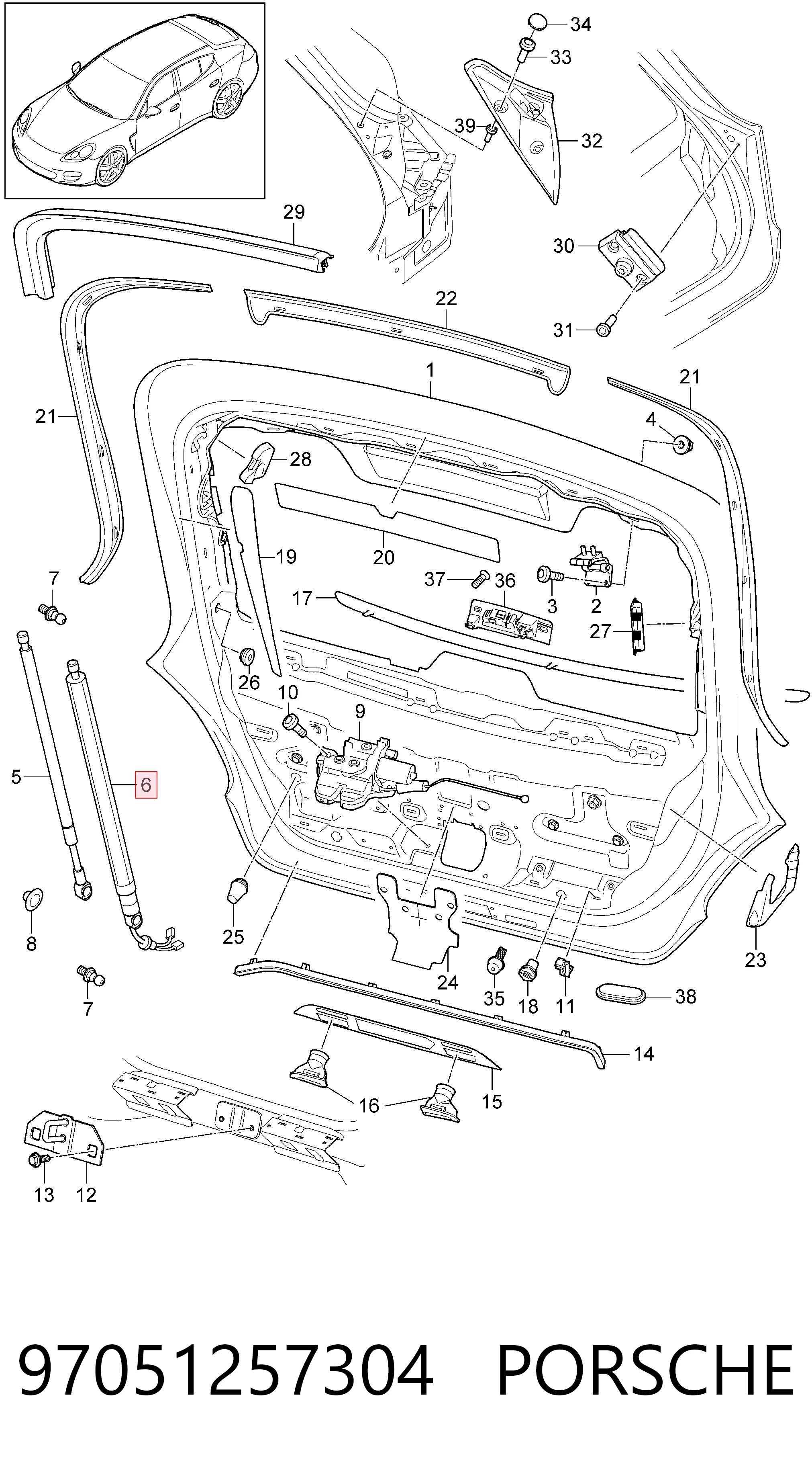 97051257304 Porsche Амортизатор кришки багажника / двері 3/5-ї задньої