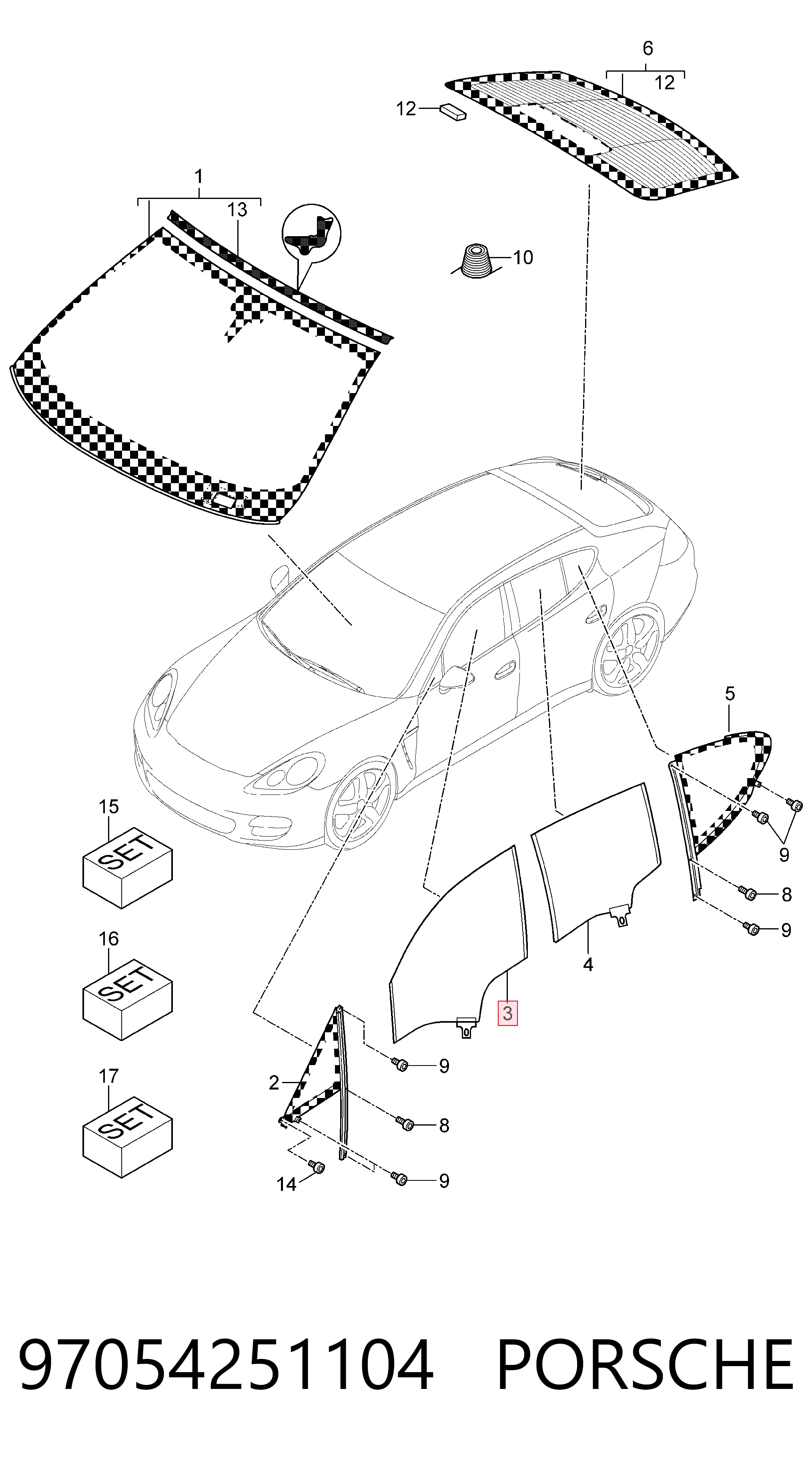 97054251104 Porsche Скло передніх дверей, лівою