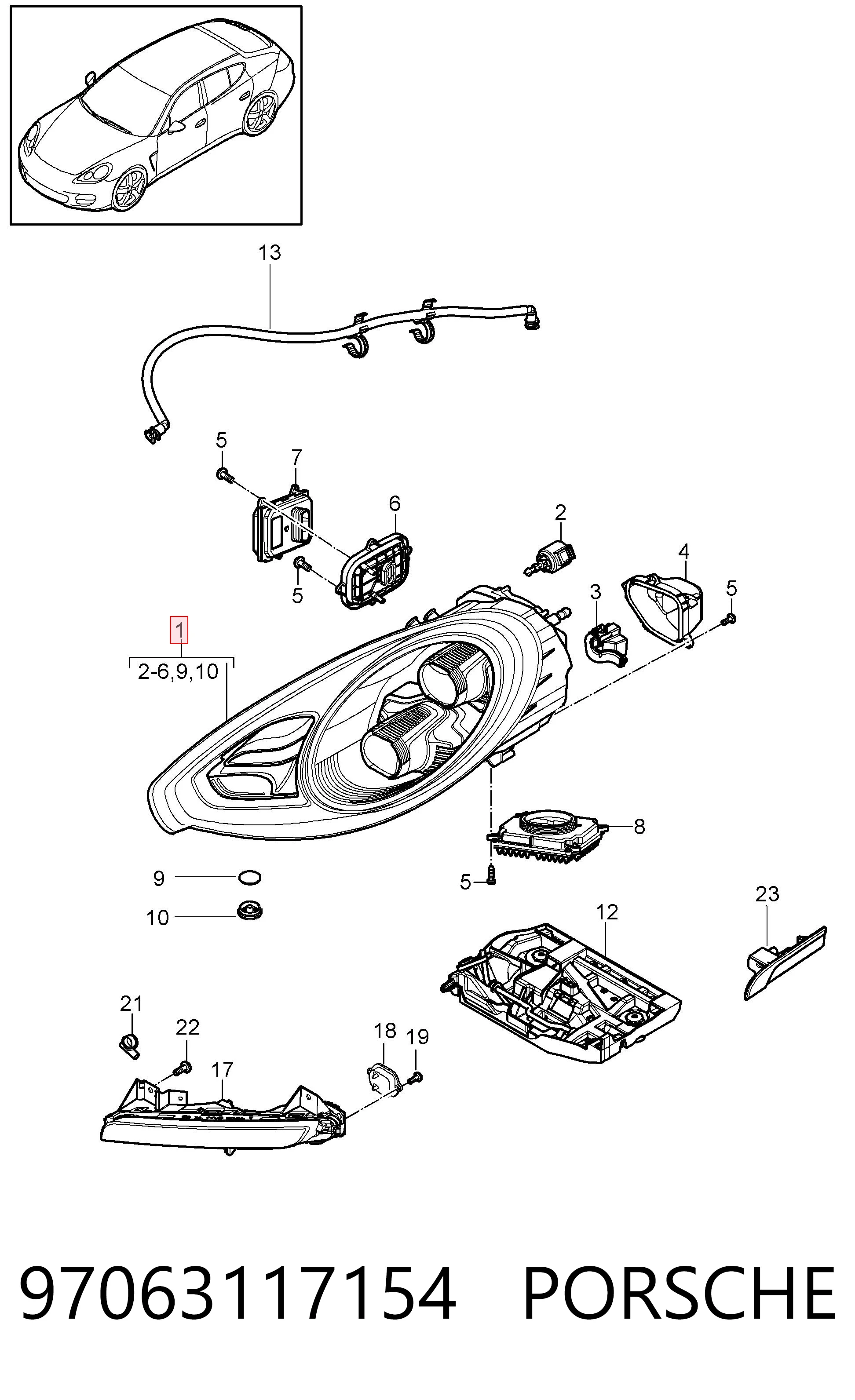 97063117154 Porsche Фара правая