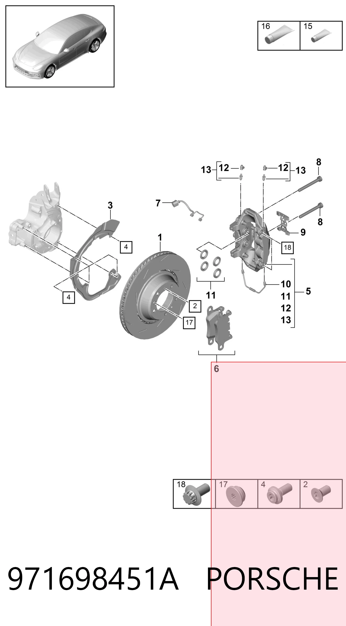 971698451A Porsche Колодки гальмівні задні, дискові