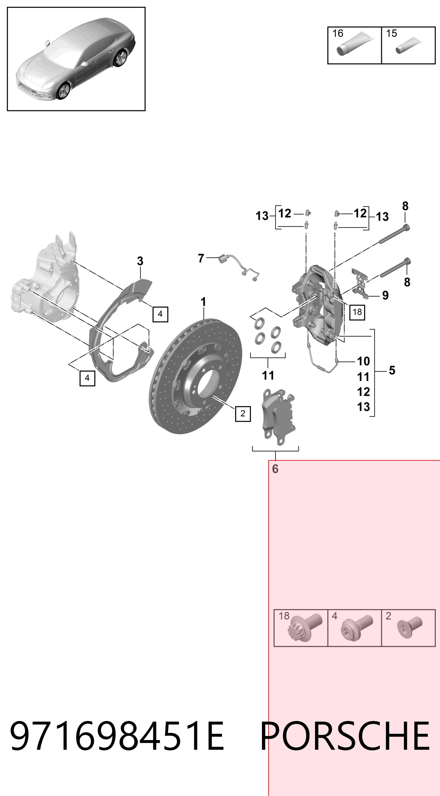 971698451E Porsche Колодки гальмівні задні, дискові