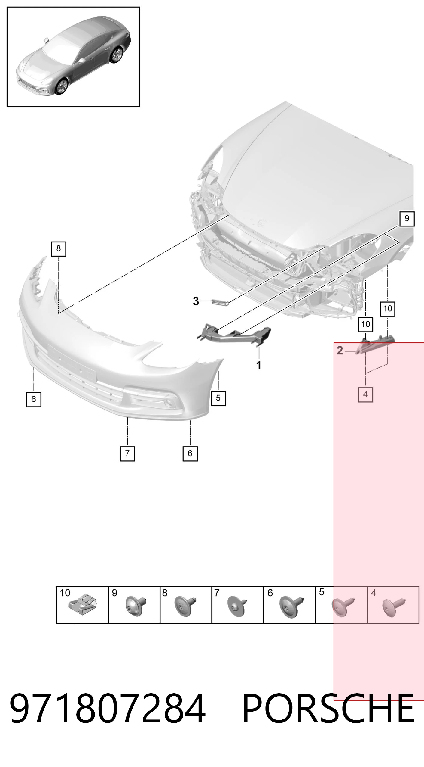 971807284 Porsche Направляюча переднього бампера, права