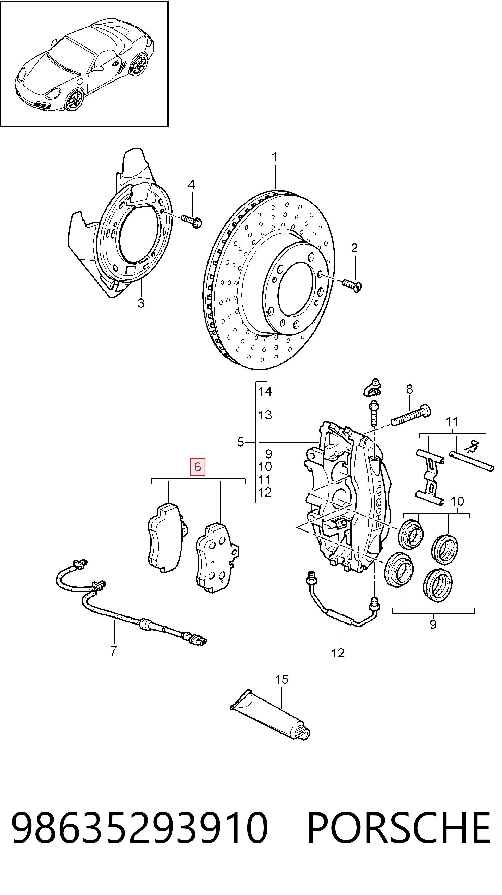 98635293910 Porsche Колодки гальмівні задні, дискові