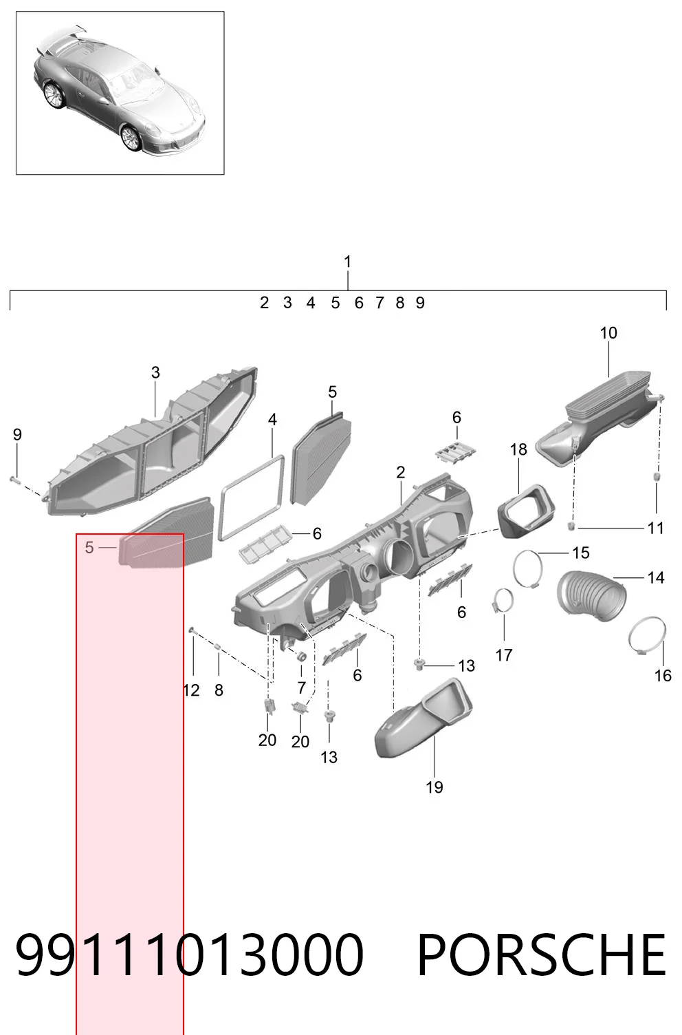 99111013000 Porsche Повітряний фільтр двигуна