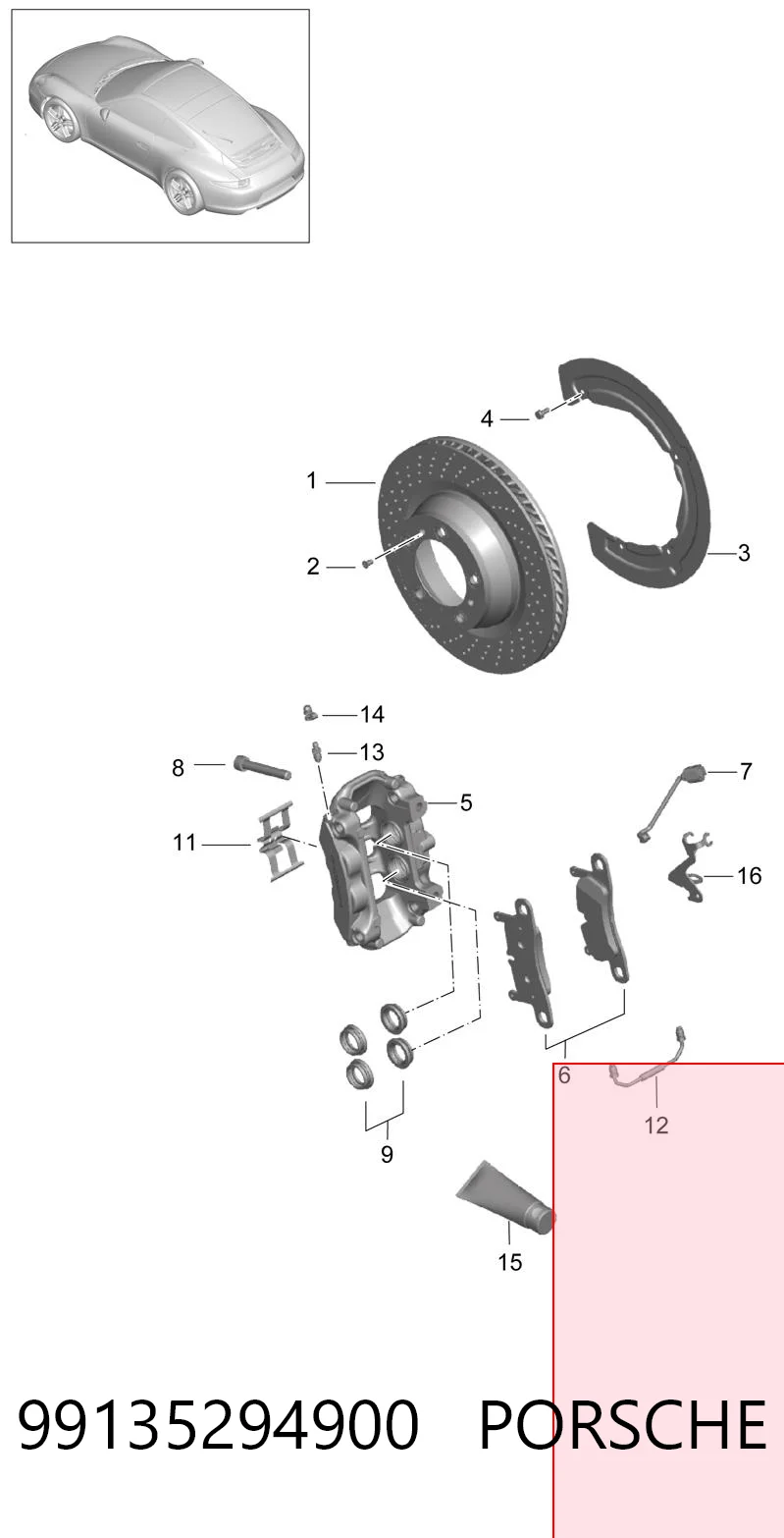 99135294900 Porsche Колодки гальмівні задні, дискові