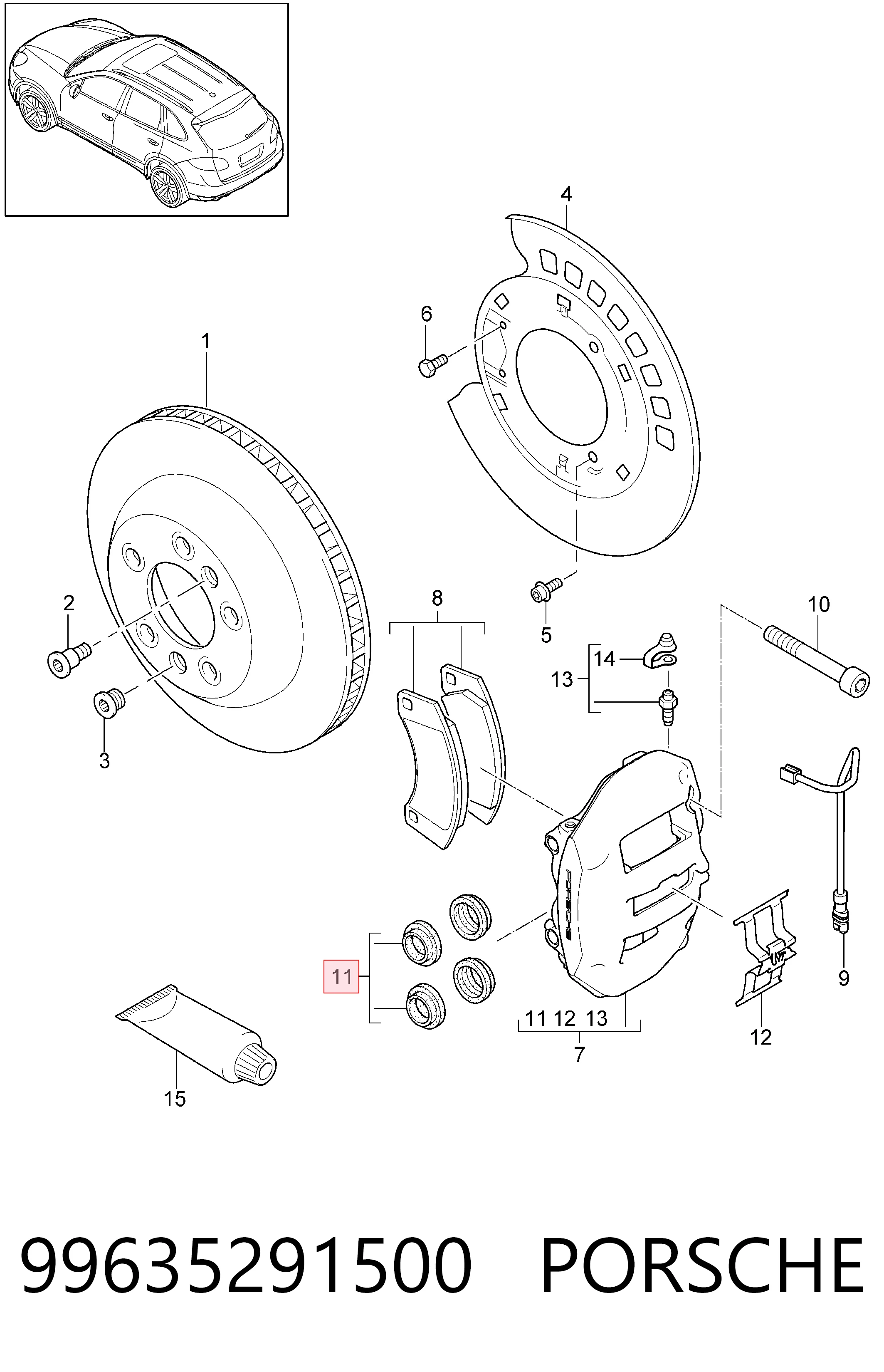 99635291500 Porsche Ремкомплект заднього гальмівного супорта