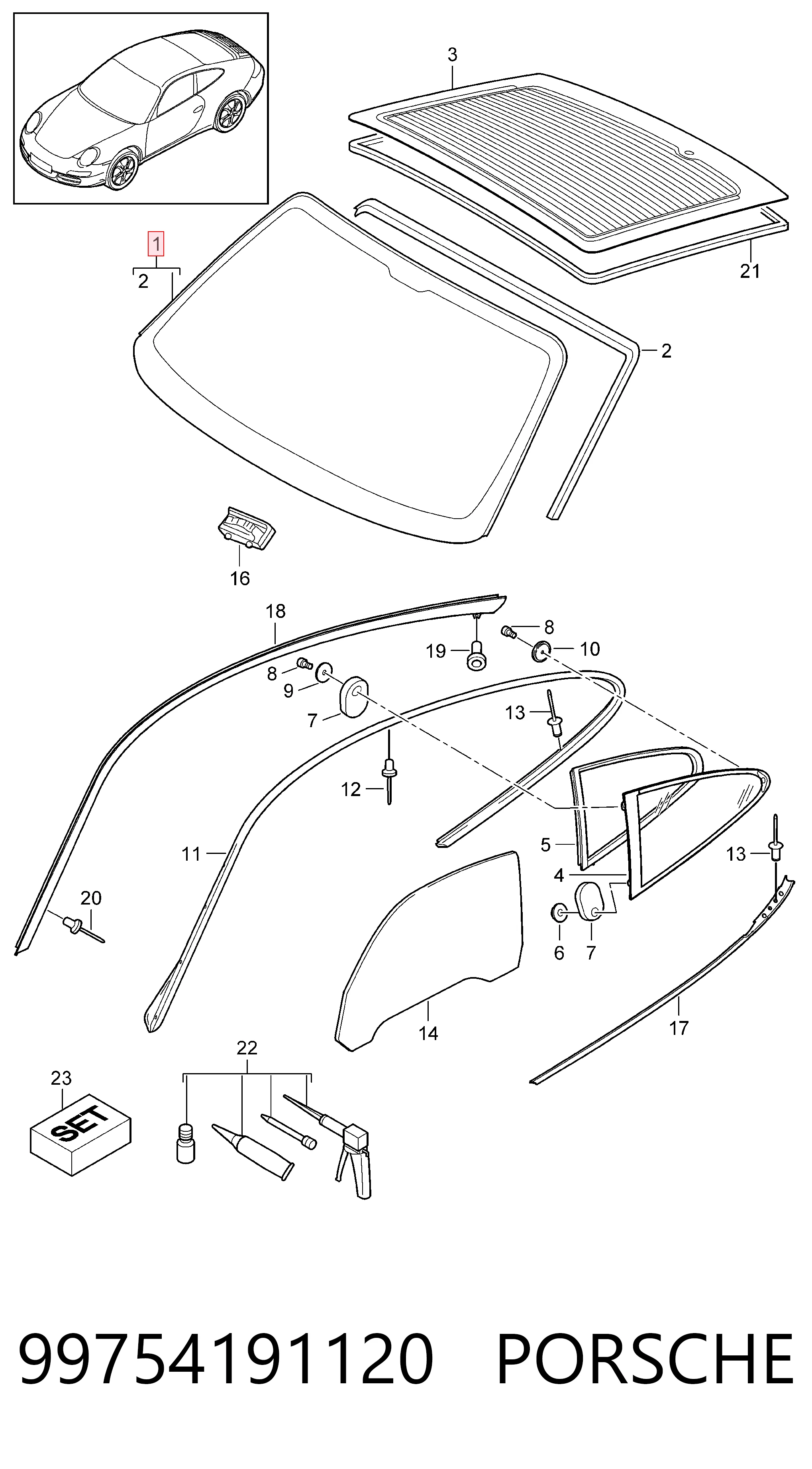  Лобове скло Porsche 911 