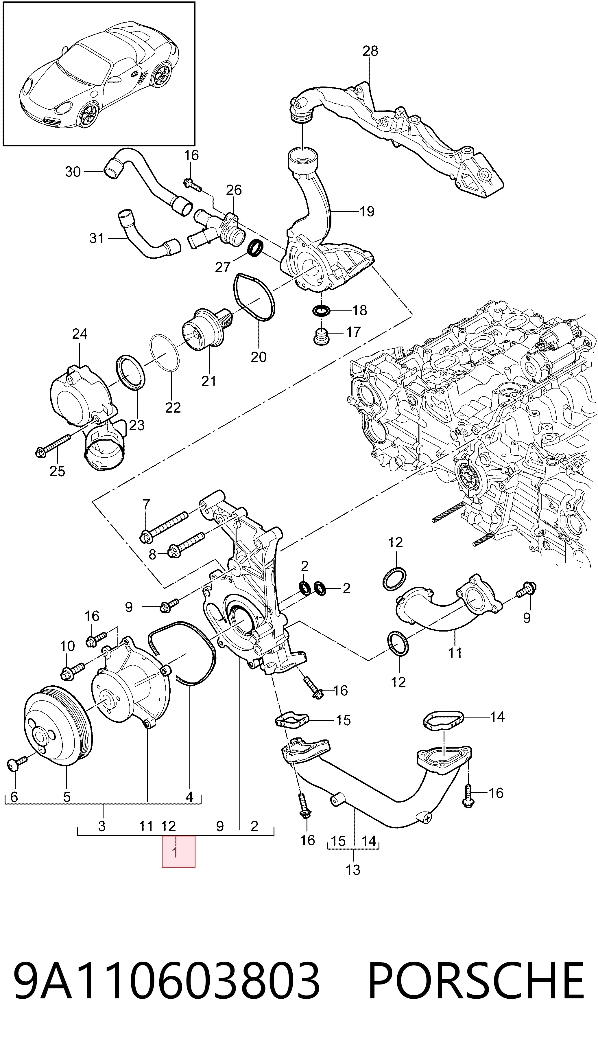 Помпа охолодження Porsche 911 Targa кабріолет (997) (2006 - 2012) ціна, від 92.27 USD