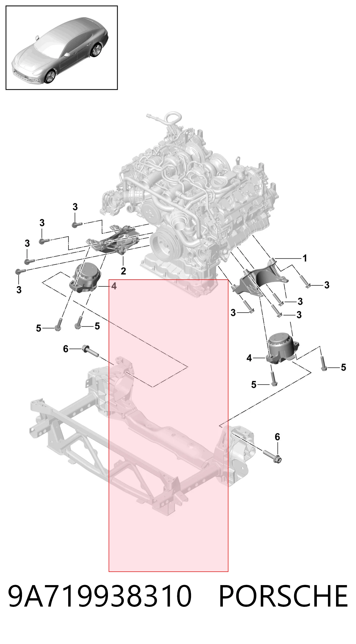 9A719938310 Porsche Подушка (опора) двигуна, ліва/права