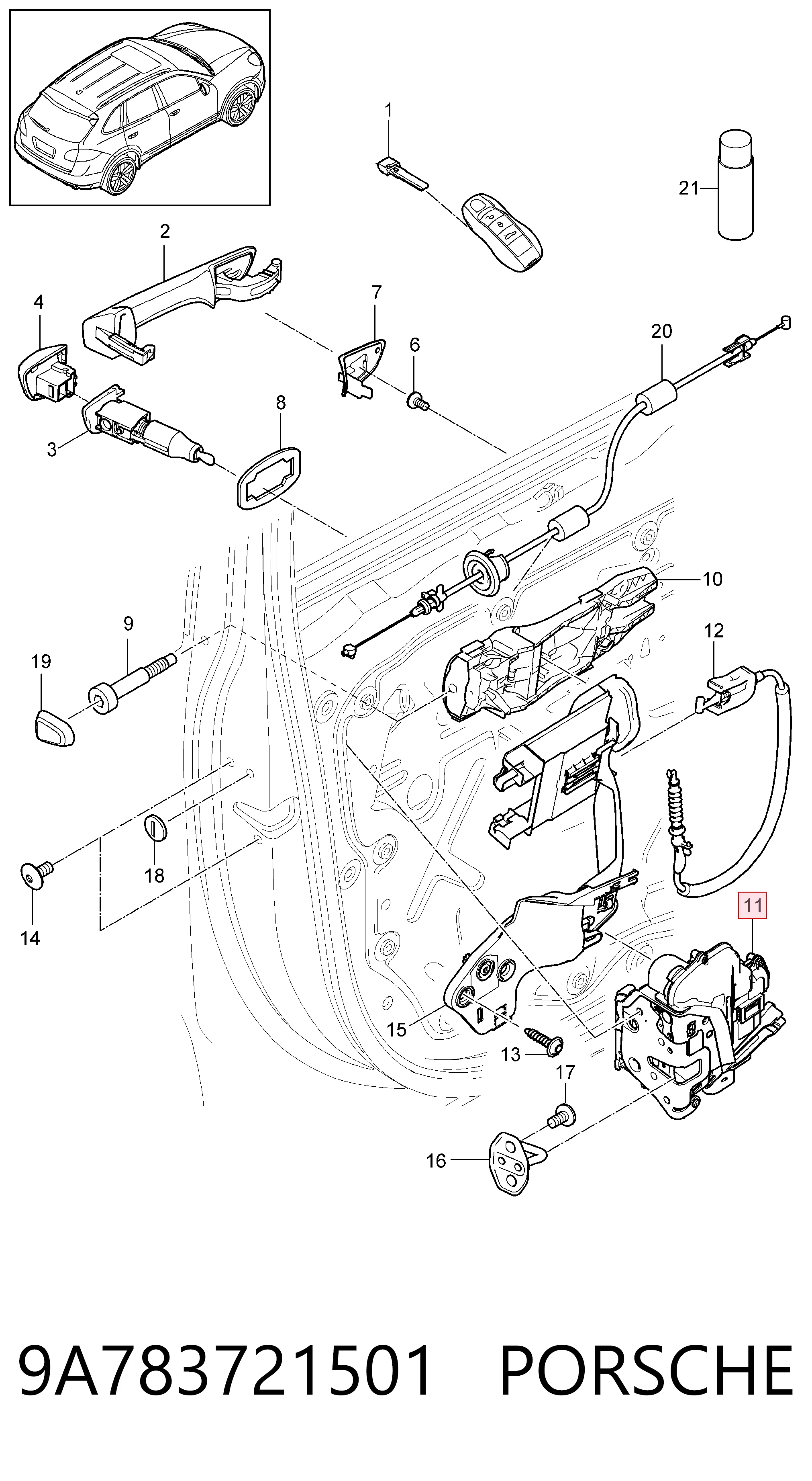 9A783721501 Porsche Замок водійських дверей