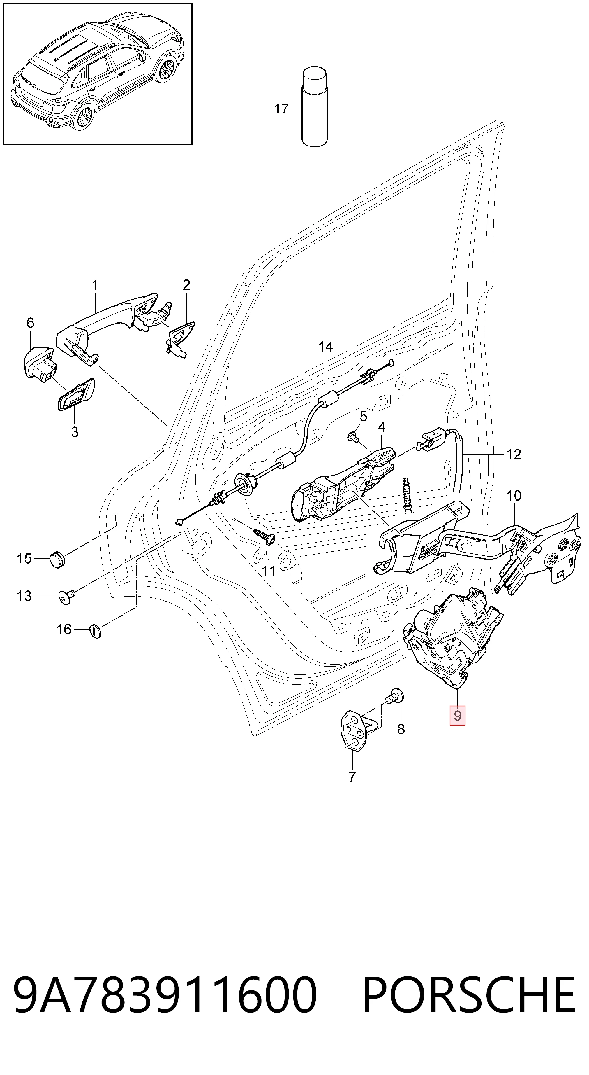 9A783911600 Porsche Замок задньої дверї, правої