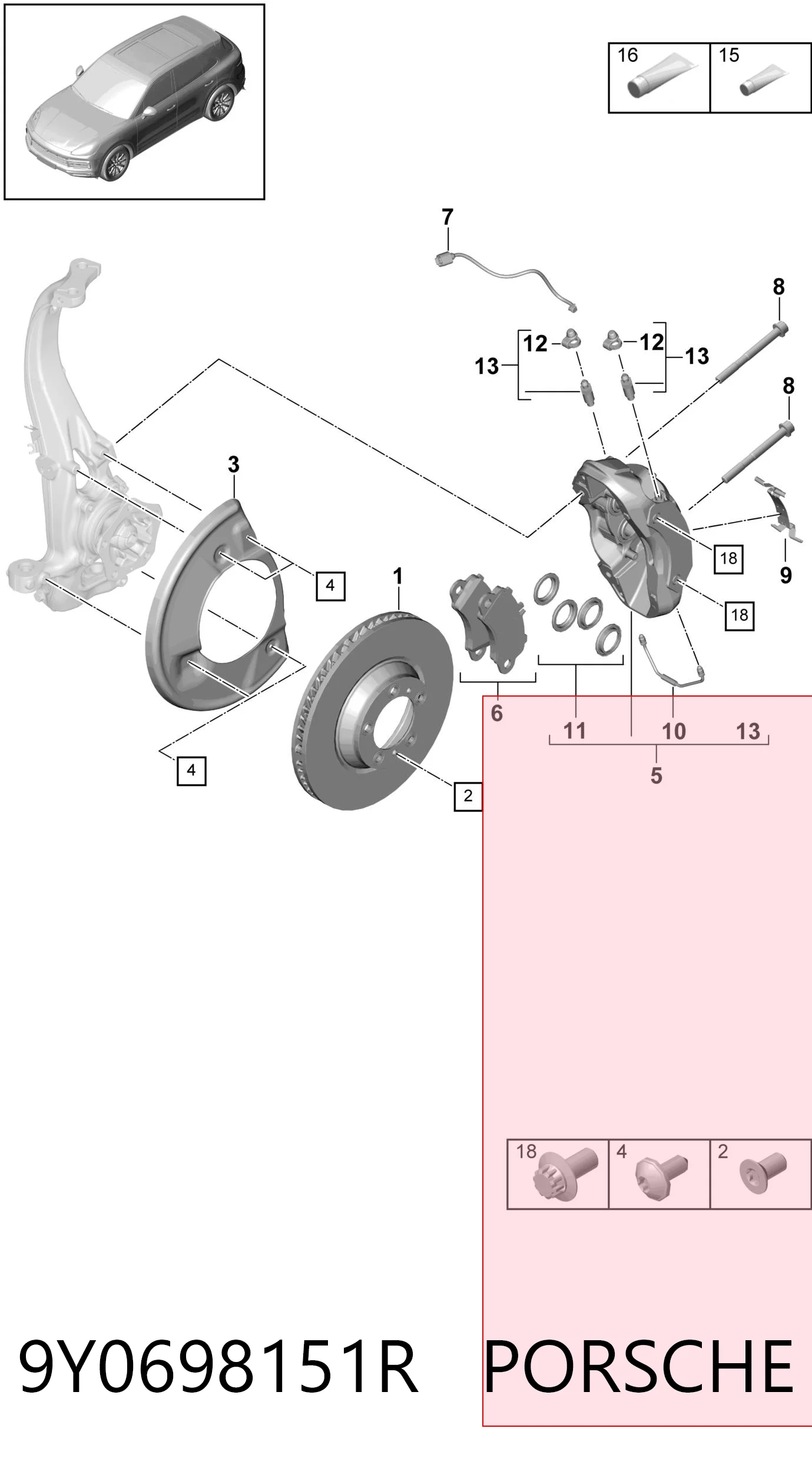 9Y0698151R Porsche Передні гальмівні колодки