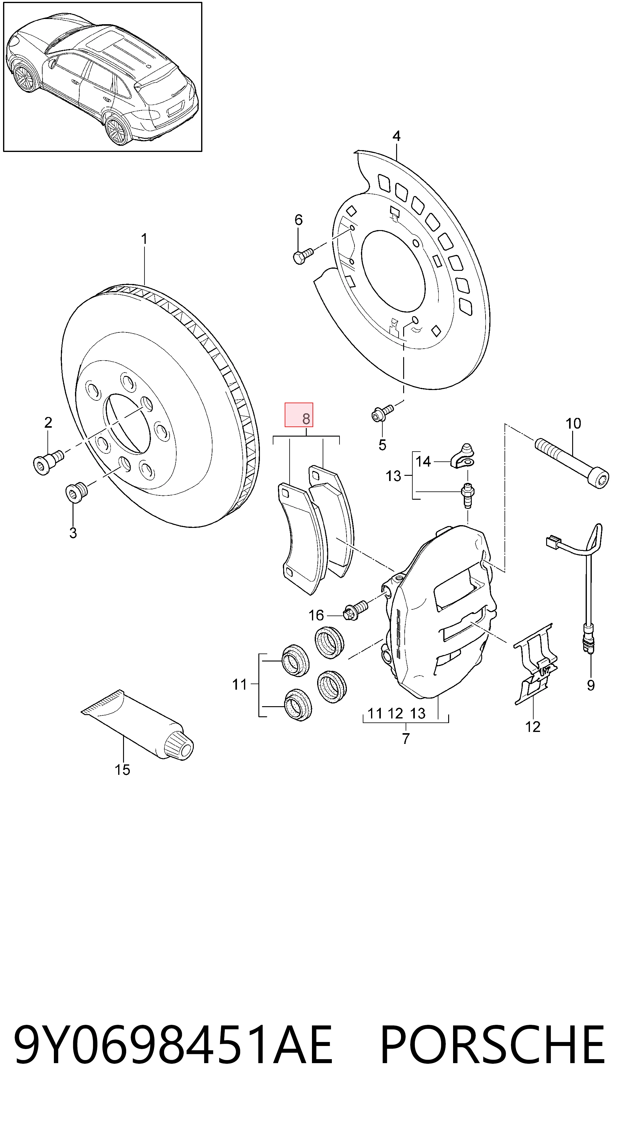 9Y0698451AE Porsche Колодки гальмівні задні, дискові
