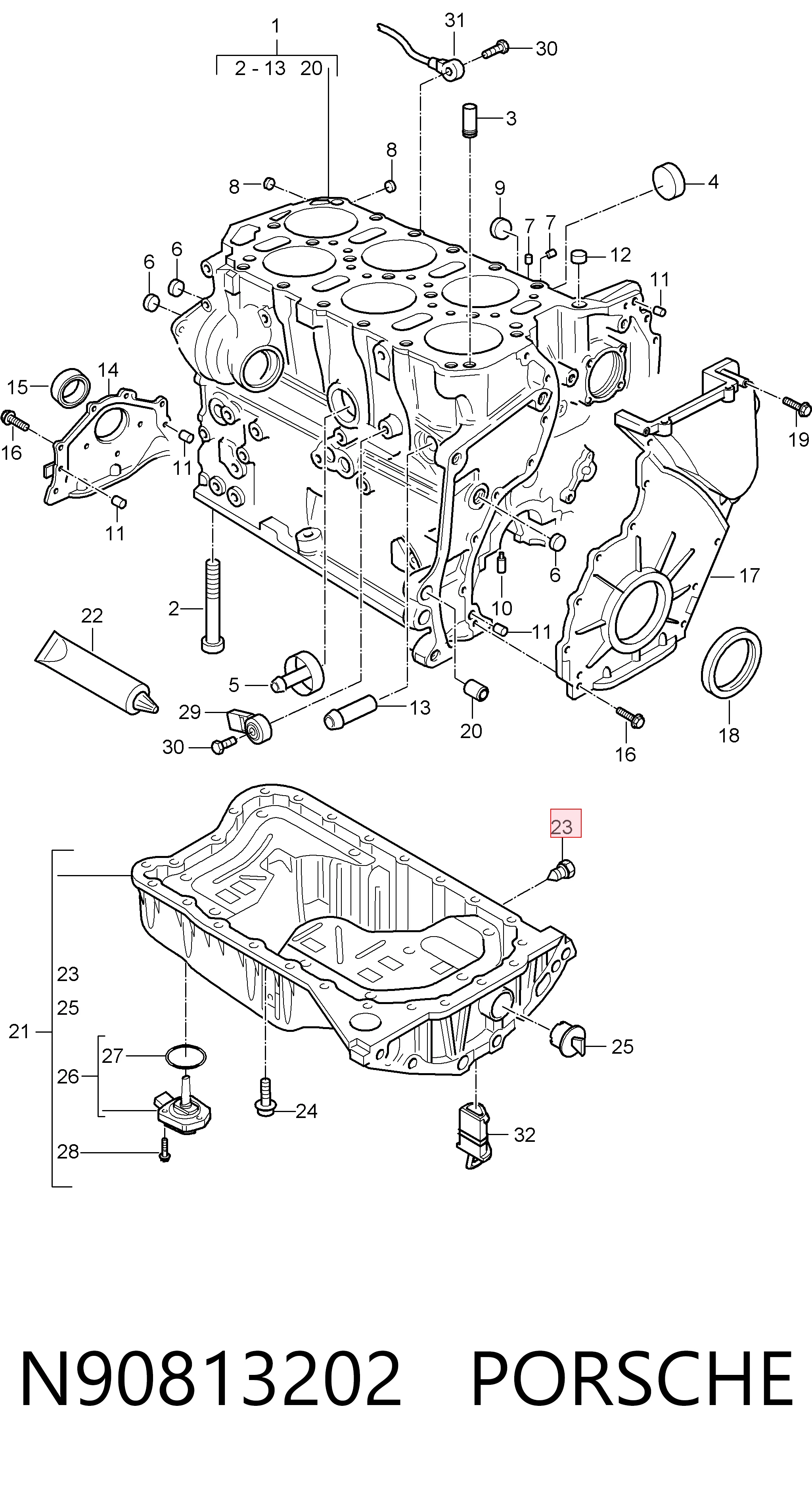 N90813202 Porsche Пробка піддона двигуна