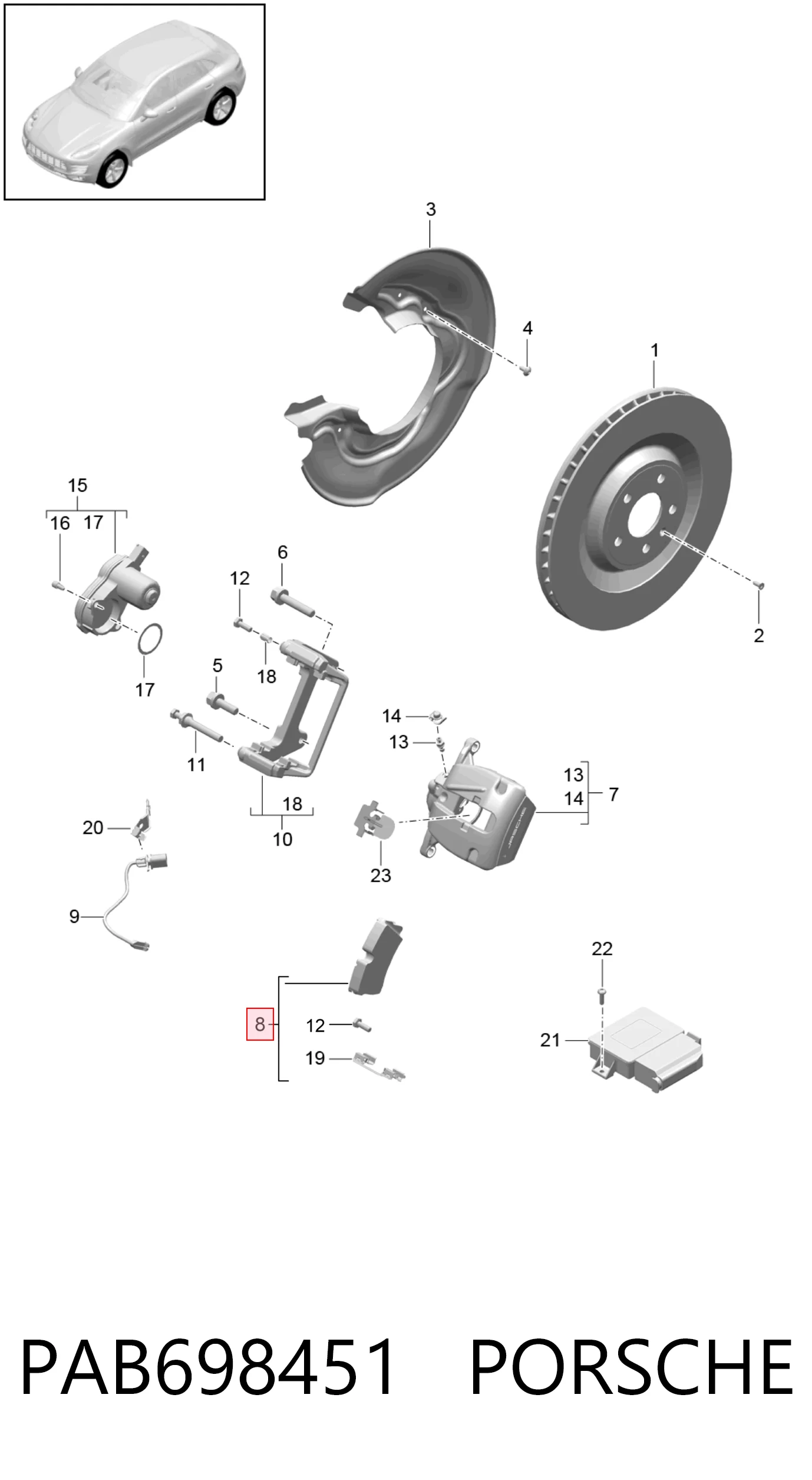 PAB698451 Porsche Колодки гальмівні задні, дискові