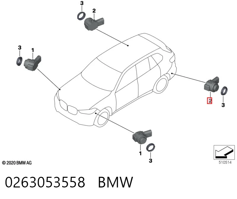 0263053558 BMW Датчик сигналізації паркування (парктронік), задній бічній