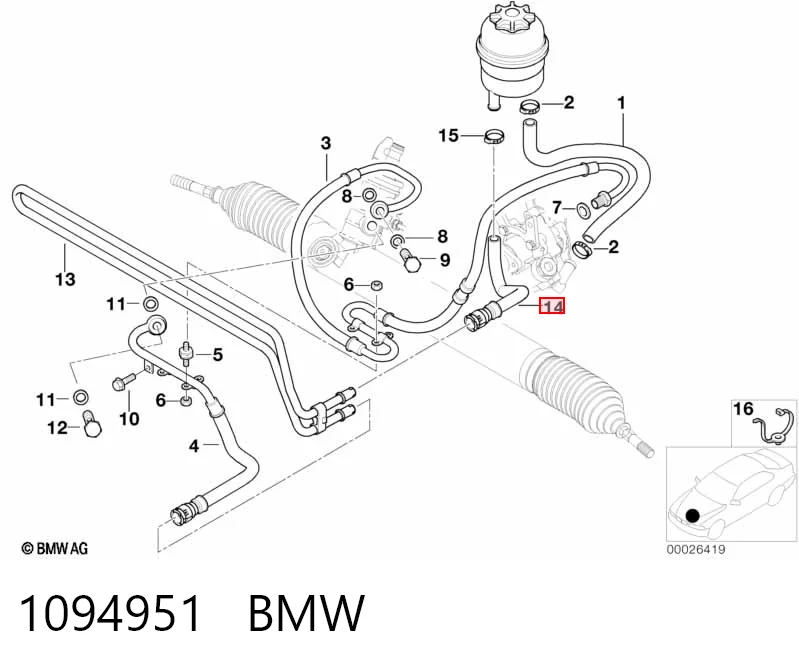 1094951 BMW Шланг ГРПК, низького тиску, від радіатора до бачка