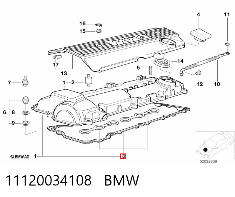 11120034108 BMW Прокладка клапанної кришки двигуна, комплект