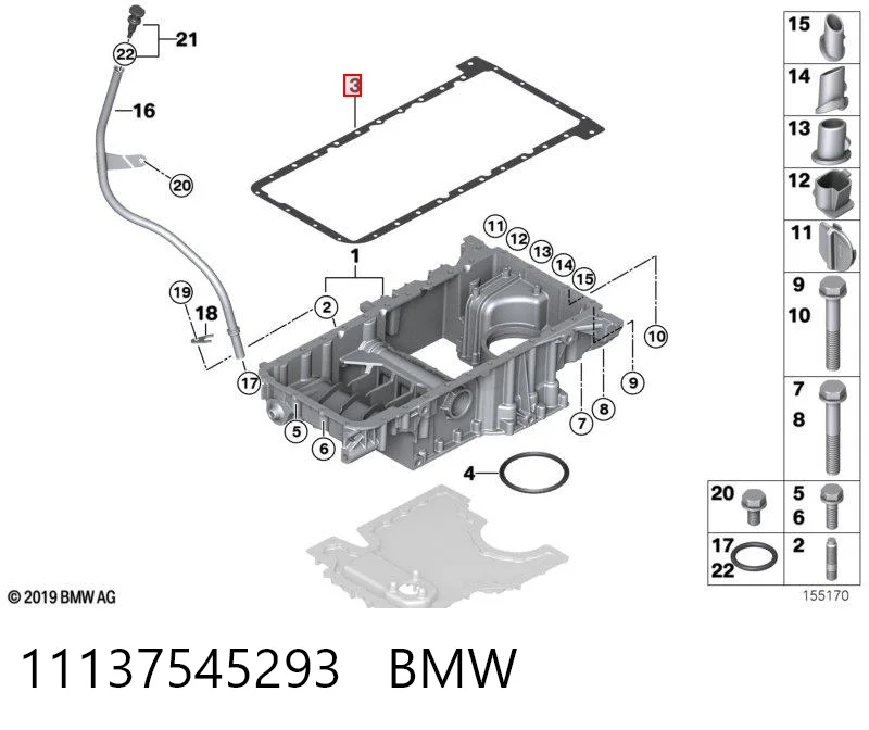 11137545293 BMW Прокладка піддону картера двигуна, верхня