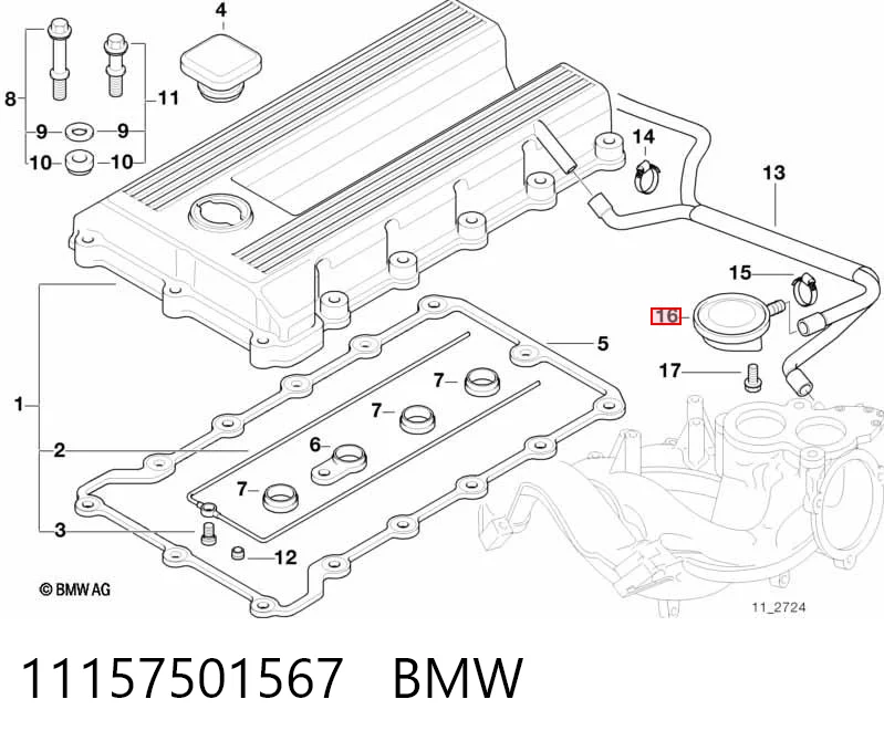 11157501567 BMW Клапан PCV (вентиляції картерних газів)