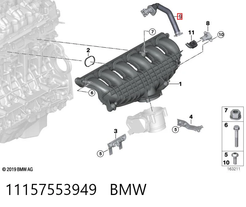 11157553949 BMW Шланг повітряний вентиляції картера