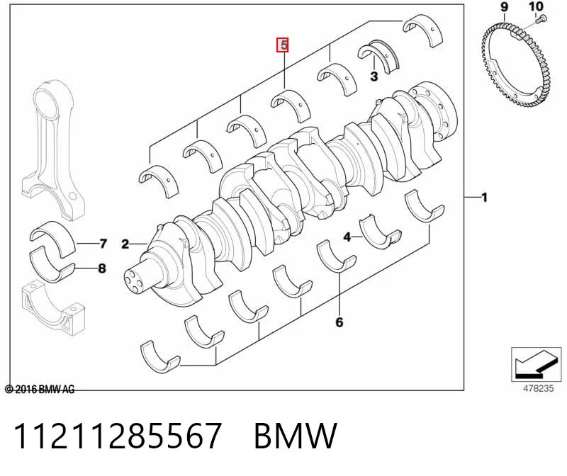 Вкладиші колінвала, корінні, комплект, стандарт (STD) BMW 1706847