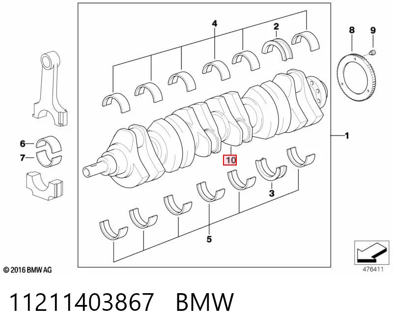 Вал колінчастий і маховик BMW 5 седан (E60) (2003 - 2009) ціна, від 633.50 USD
