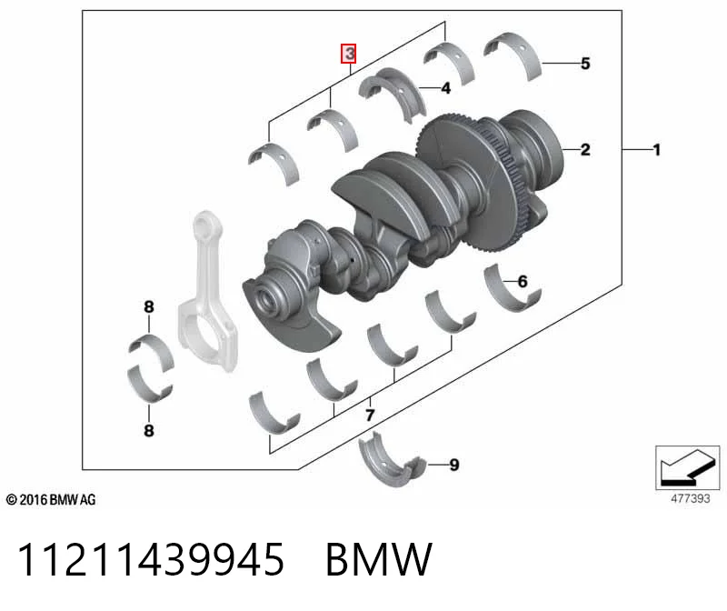 11211439945 BMW Вкладиші коленвала, шатунні, комплект, 1-й ремонт (+0,25)