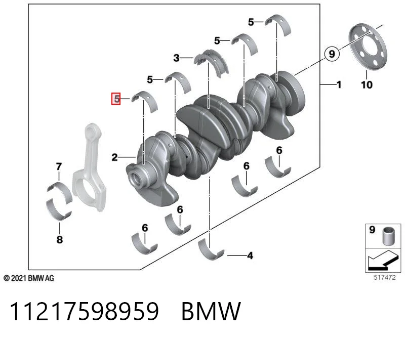 11217598959 BMW Вкладиші коленвала, корінні, комплект, стандарт (STD)