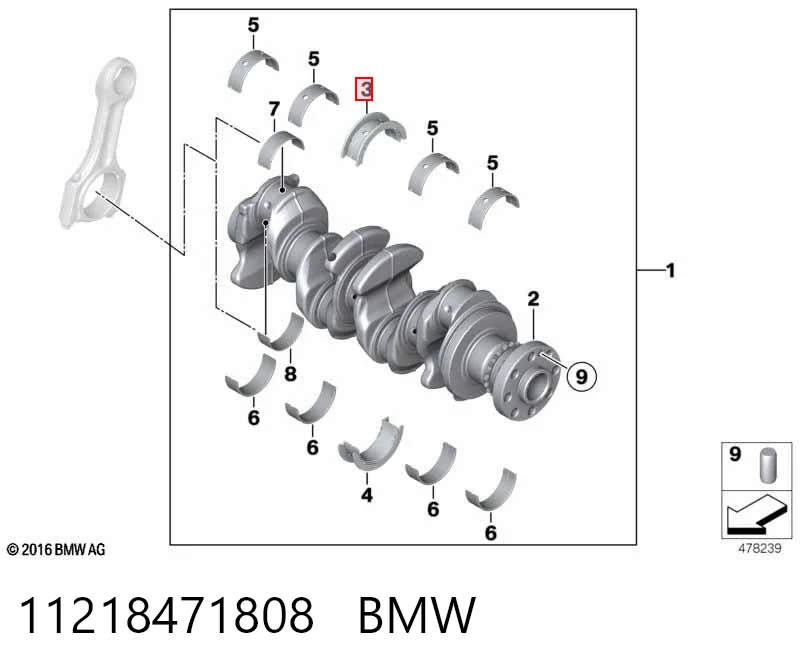 11218471808 BMW Вкладиші колінвала, корінні, комплект, стандарт (STD)