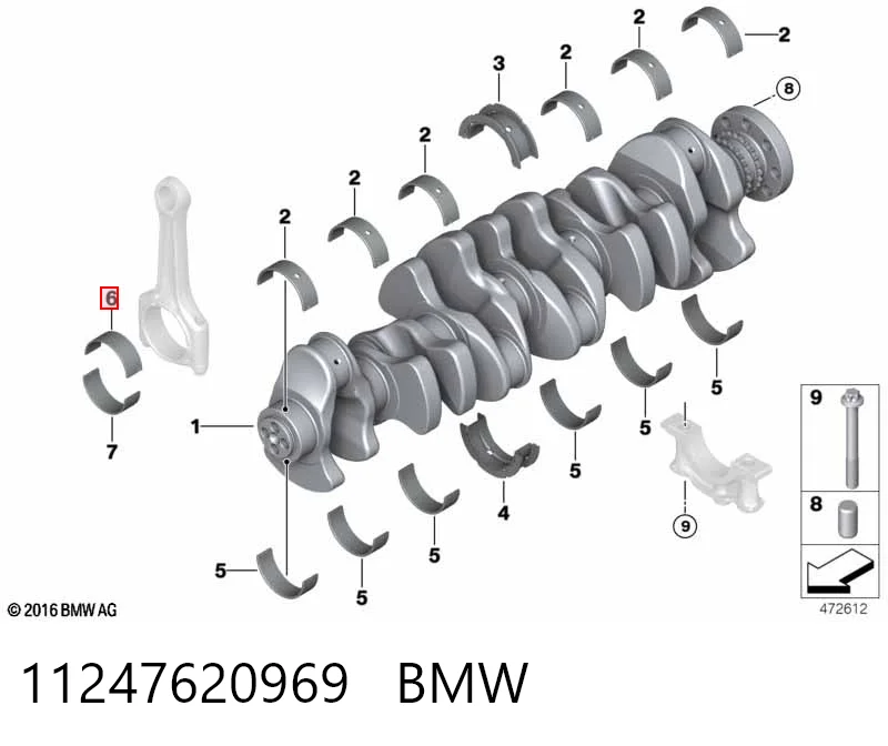 11247620969 BMW Вкладиші коленвала, шатунні, комплект, 1-й ремонт (+0,25)