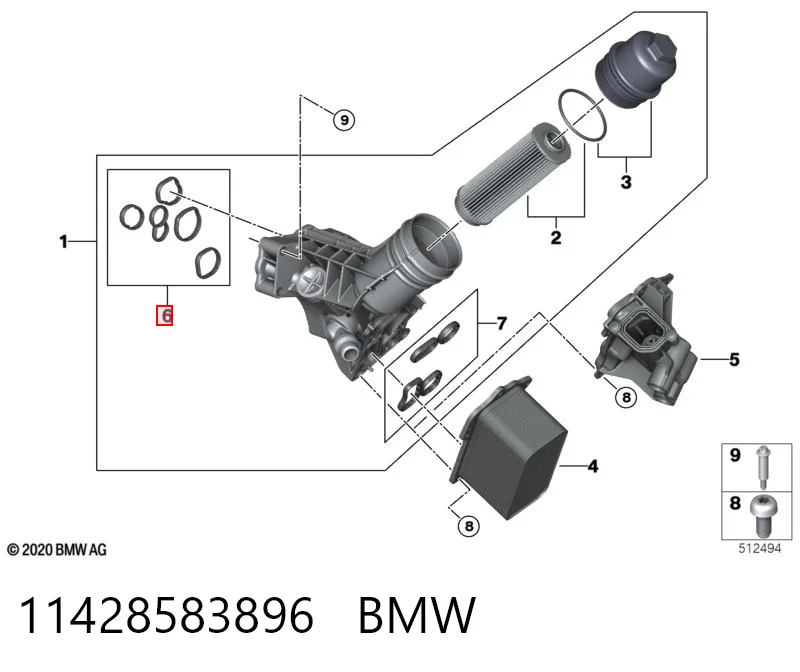 11428583896 BMW Комплект прокладок корпусу масляного фільтра