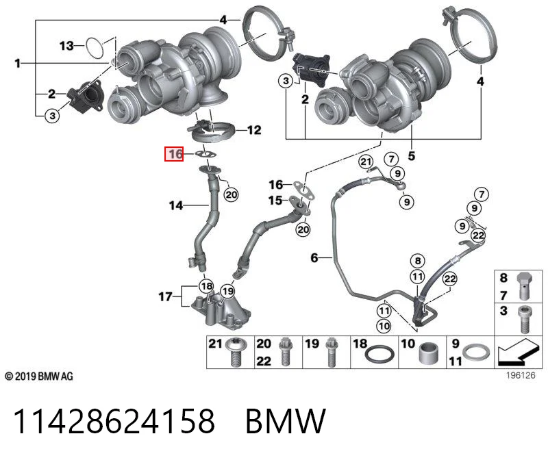 11428624158 BMW Прокладка шланга відводу масла від турбіни