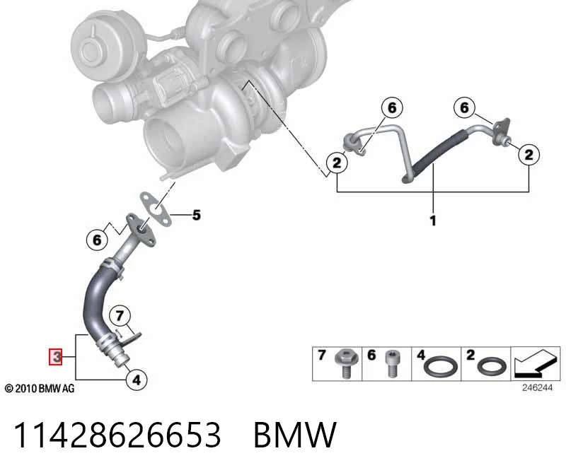 11428626653 BMW Трубка/шланг відводу масла від турбіни
