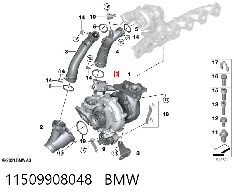 11509908048 BMW Кільце патрубка турбіни, повітря, що нагнітається
