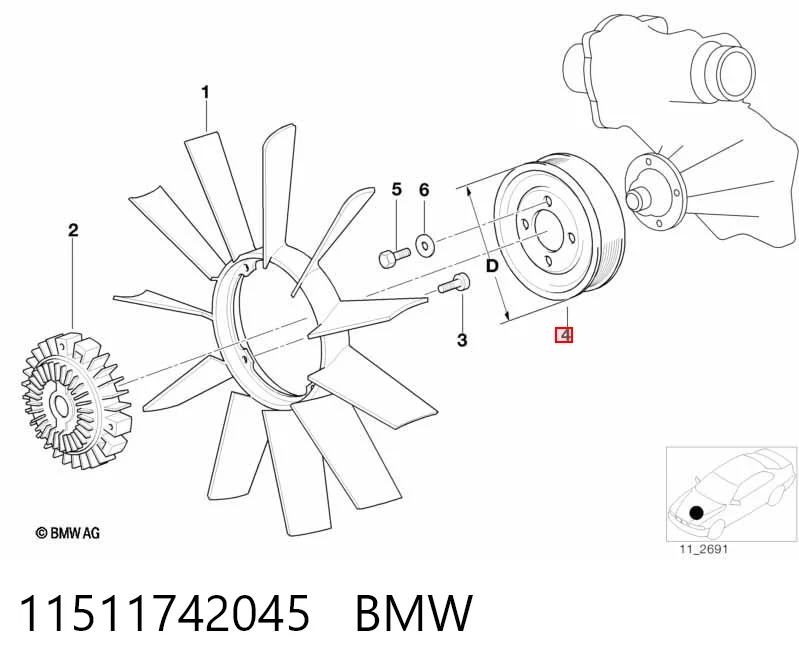 Шків водяної помпи BMW 5 седан (E39) (1995 - 2003) ціна, від 26.44 USD