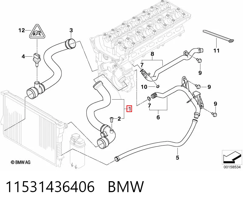 11531436406 BMW Шланг/патрубок радіатора охолодження, верхній