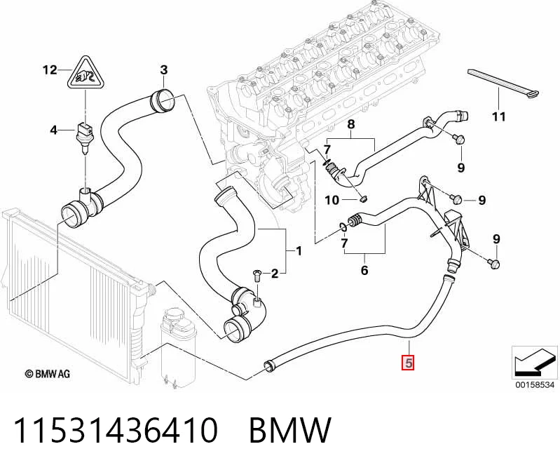 11531436410 BMW Шланг/патрубок радіатора охолодження, нижній