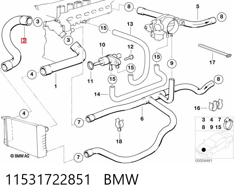 11531722851 BMW Шланг/патрубок радіатора охолодження, нижній