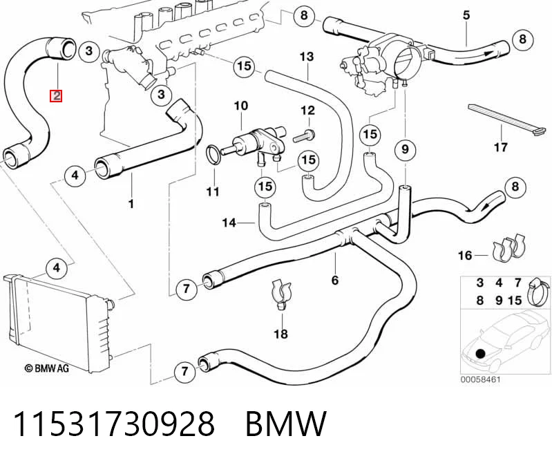 11531730928 BMW Шланг/патрубок радіатора охолодження, нижній