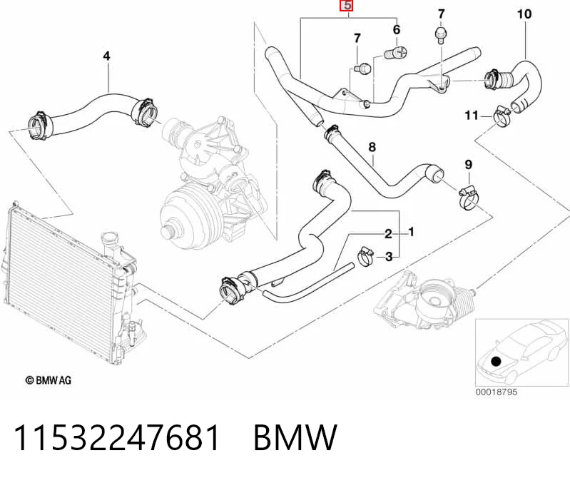 11532247681 BMW Шланг/патрубок водяного насосу, приймальний
