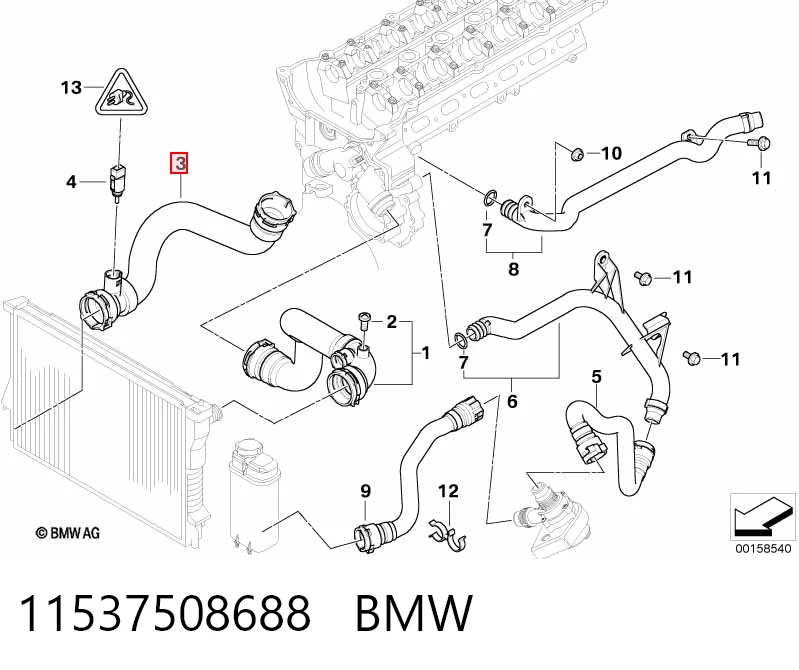 11537508688 BMW Шланг/патрубок радіатора охолодження, нижній