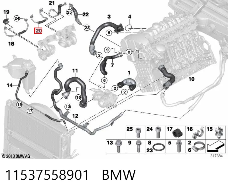 11537558901 BMW Шланг/патрубок рідинного охолодження турбіни, подача