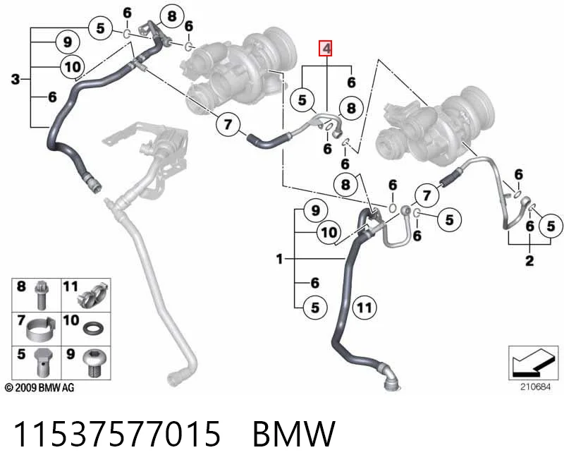 11537577015 BMW Шланг/патрубок рідинного охолодження турбіни, обратка