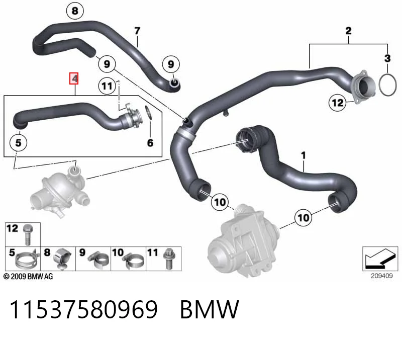 11537580969 BMW Шланг (патрубок) термостата