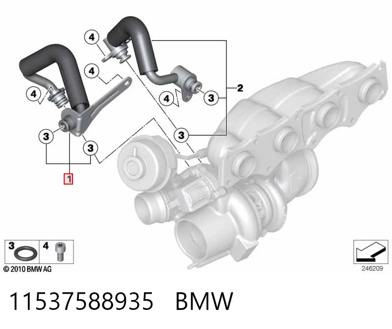 11537588935 BMW Шланг/патрубок рідинного охолодження турбіни, подача