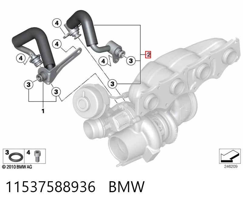 11537588936 BMW Шланг/патрубок рідинного охолодження турбіни, обратка