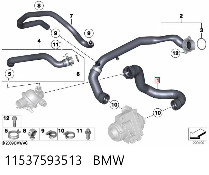 11537593513 BMW Шланг термостата