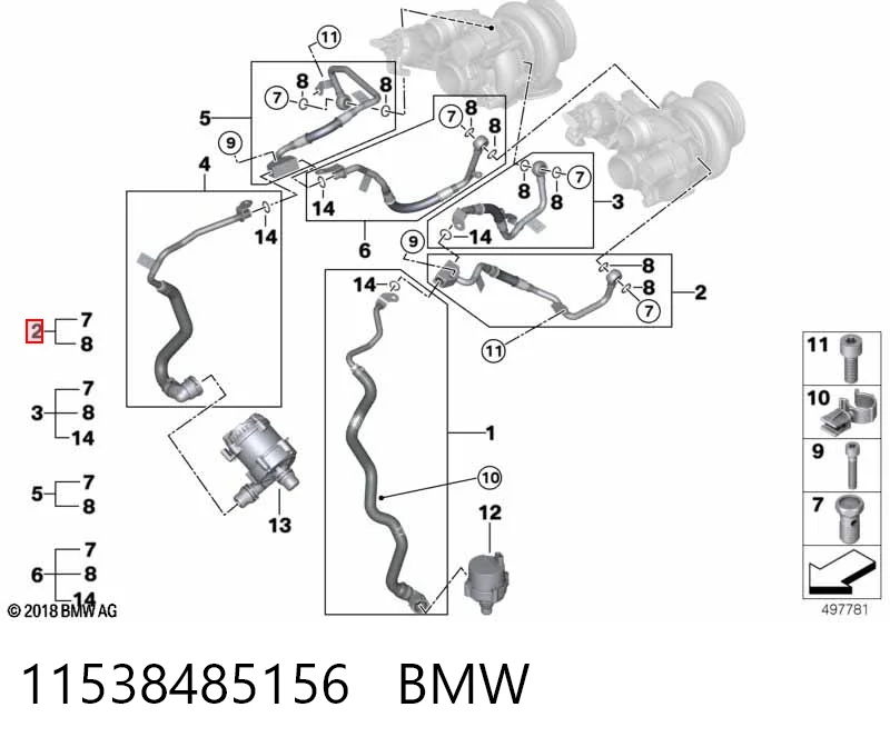 11538485156 BMW Шланг/патрубок рідинного охолодження турбіни, обратка